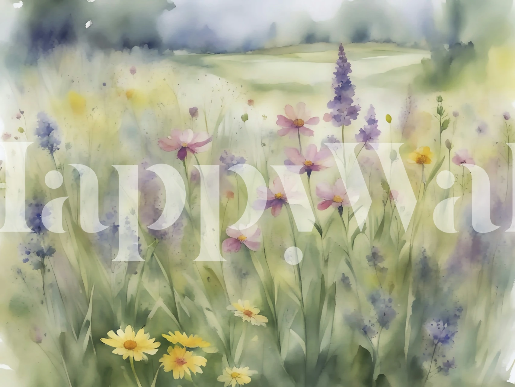 Akvarell vildblomma tapet i mjuka pastellfärger