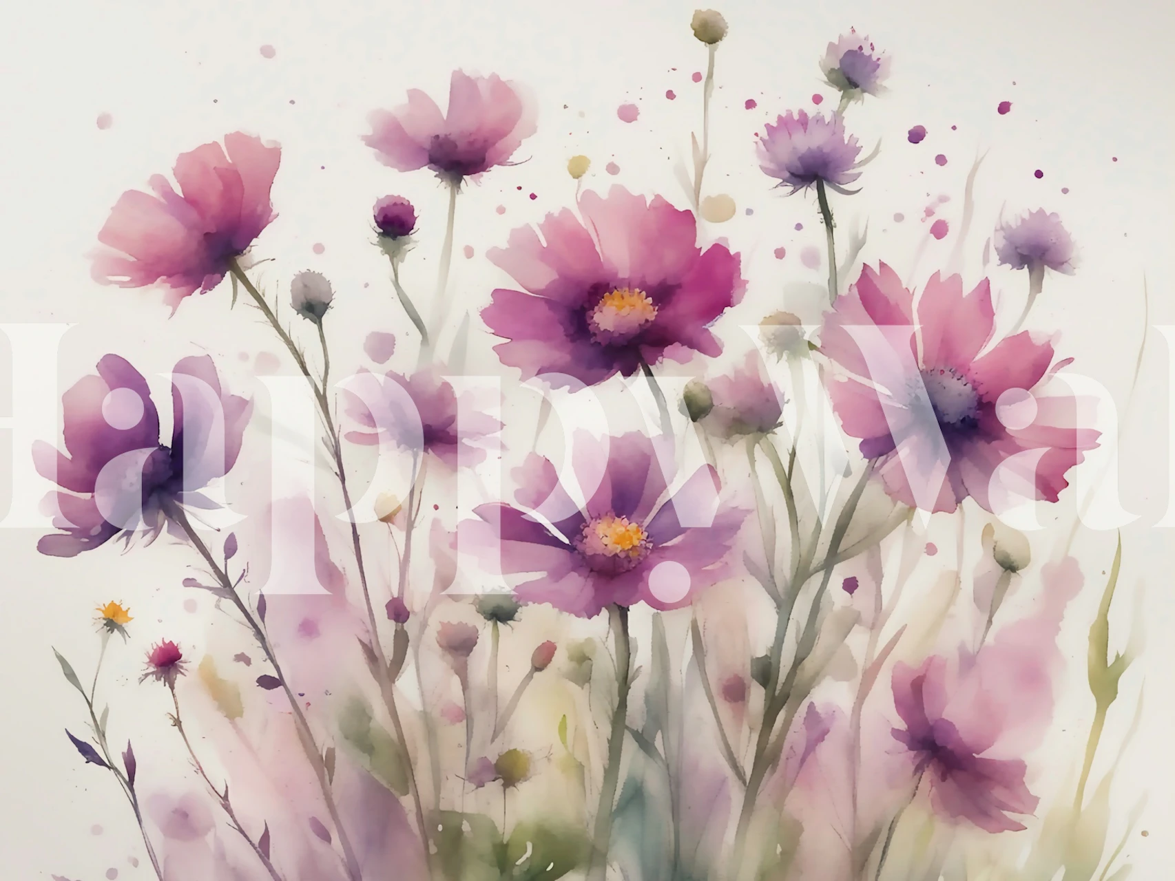 Magenta wildflowers wall mural with a soft-focus background