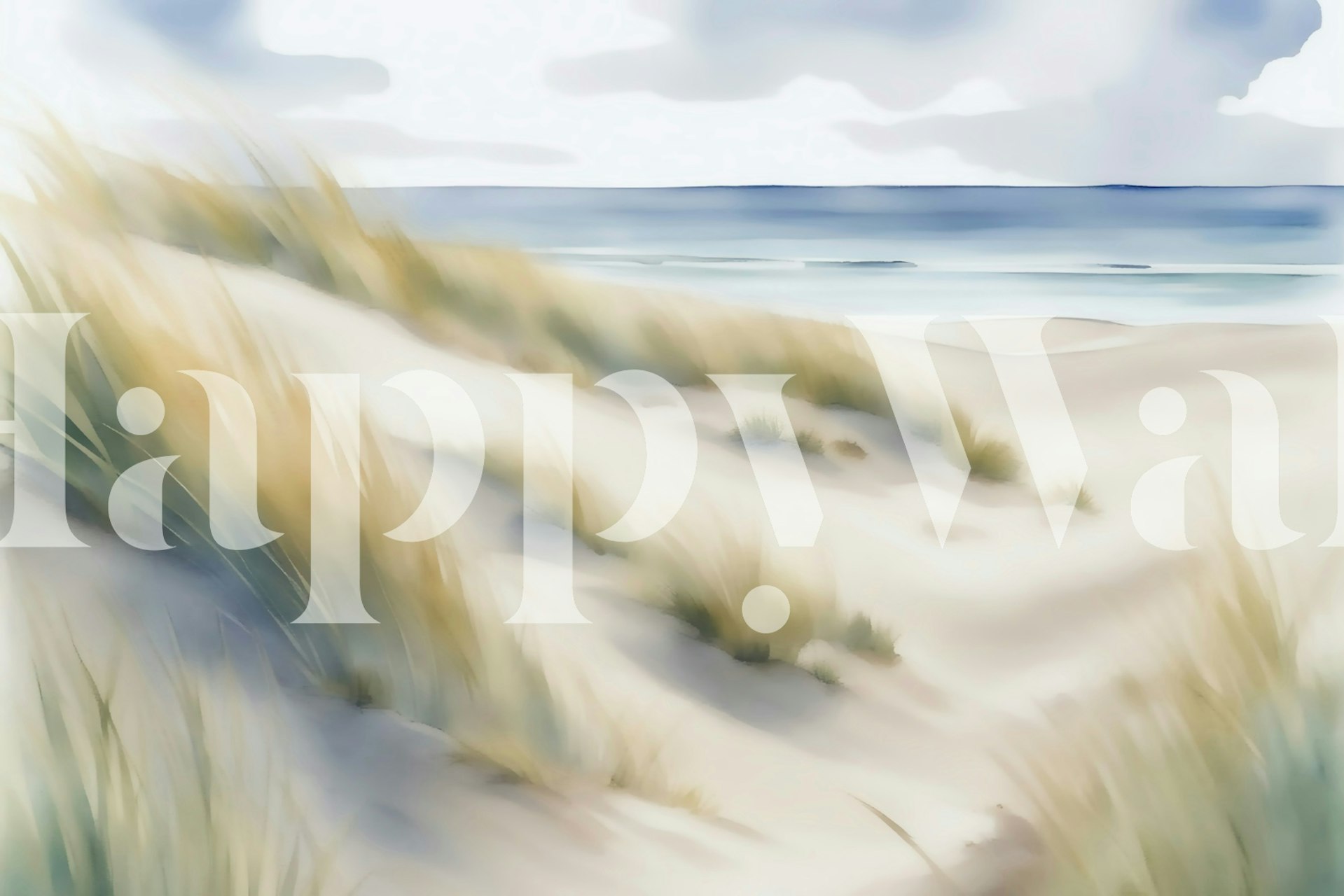 Papier peint mural de plage côtière avec dunes de sable et herbe de plage