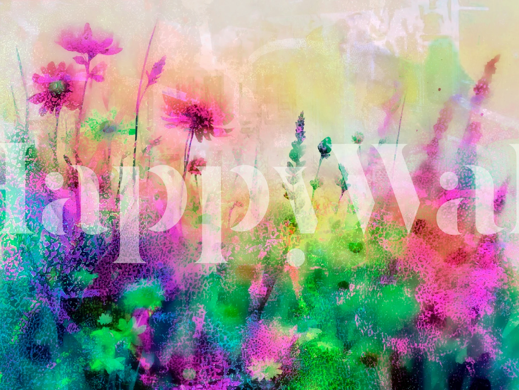 Vibrant floral design with pink and green hues wallpaper