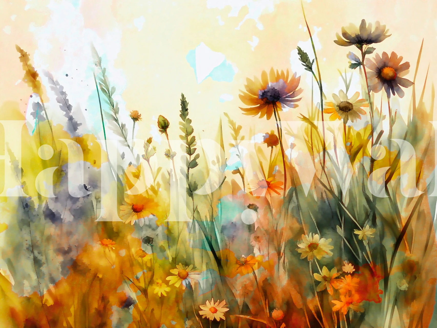 Floral watercolor design with vibrant colors and abstract elements wallpaper