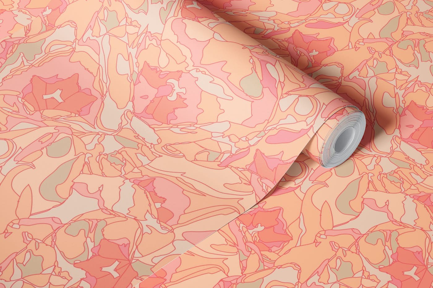 TULIP DREAMS Abstract Floral - Peach Fuzz wallpaper roll