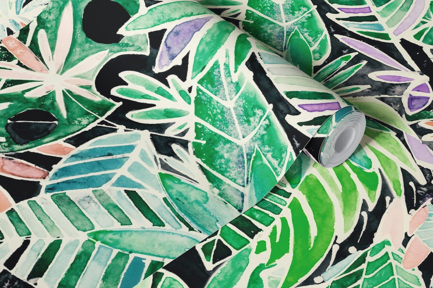 Handpainted watercolour Rainforest wallpaper roll