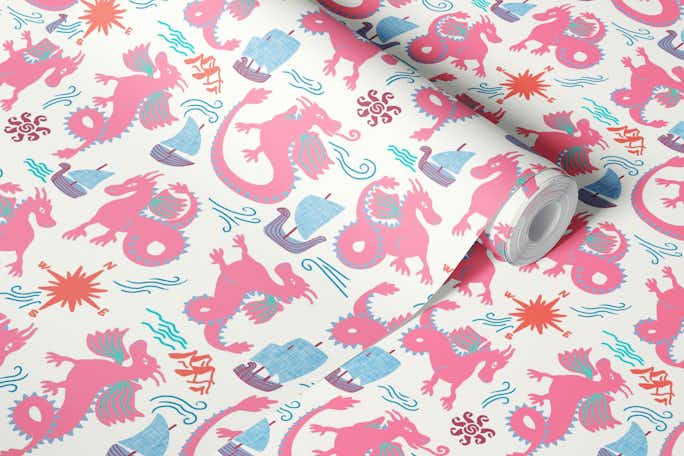Pink dragonswallpaper roll