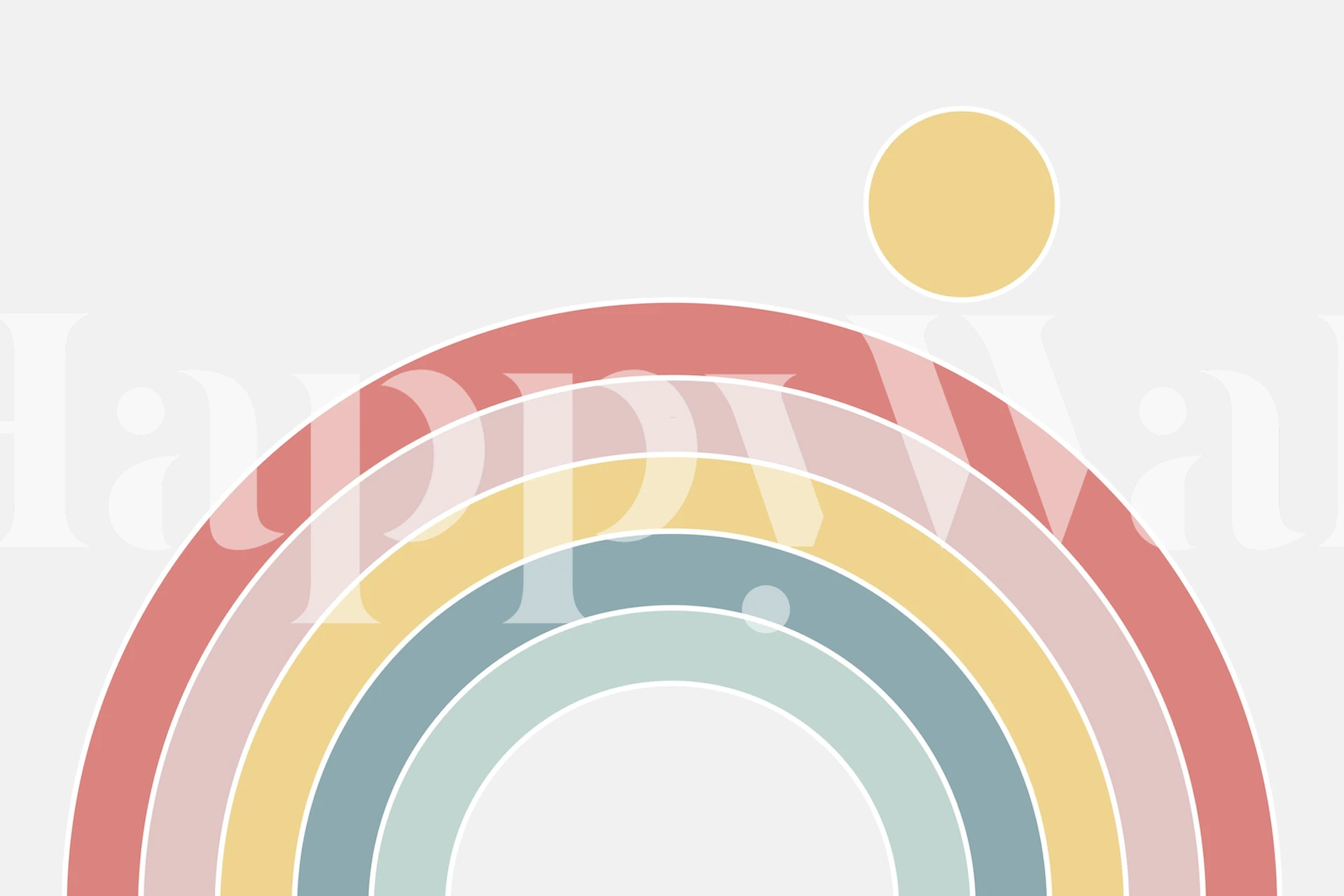 Colorful nursery wall mural with rainbow and sun design