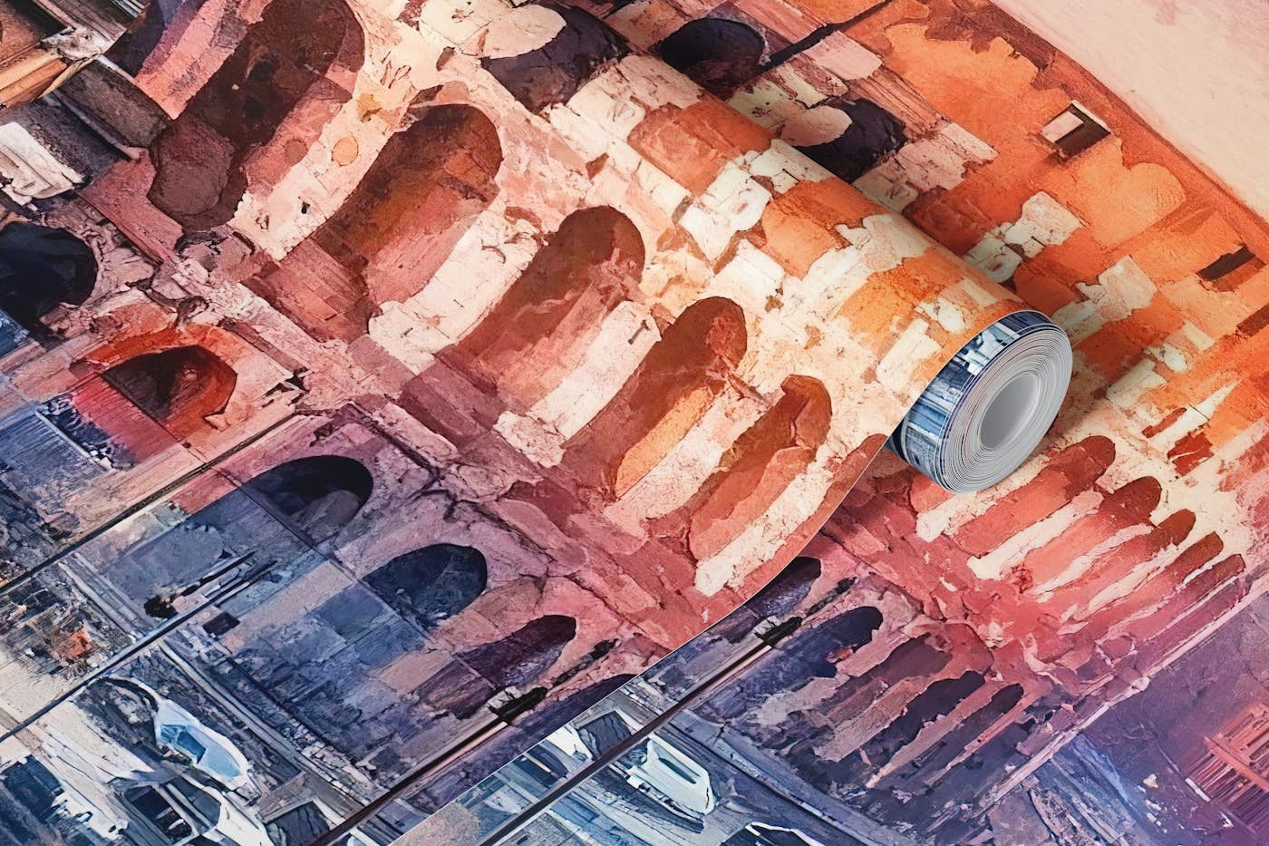 Watercolor Rome Colosseum wallpaper roll