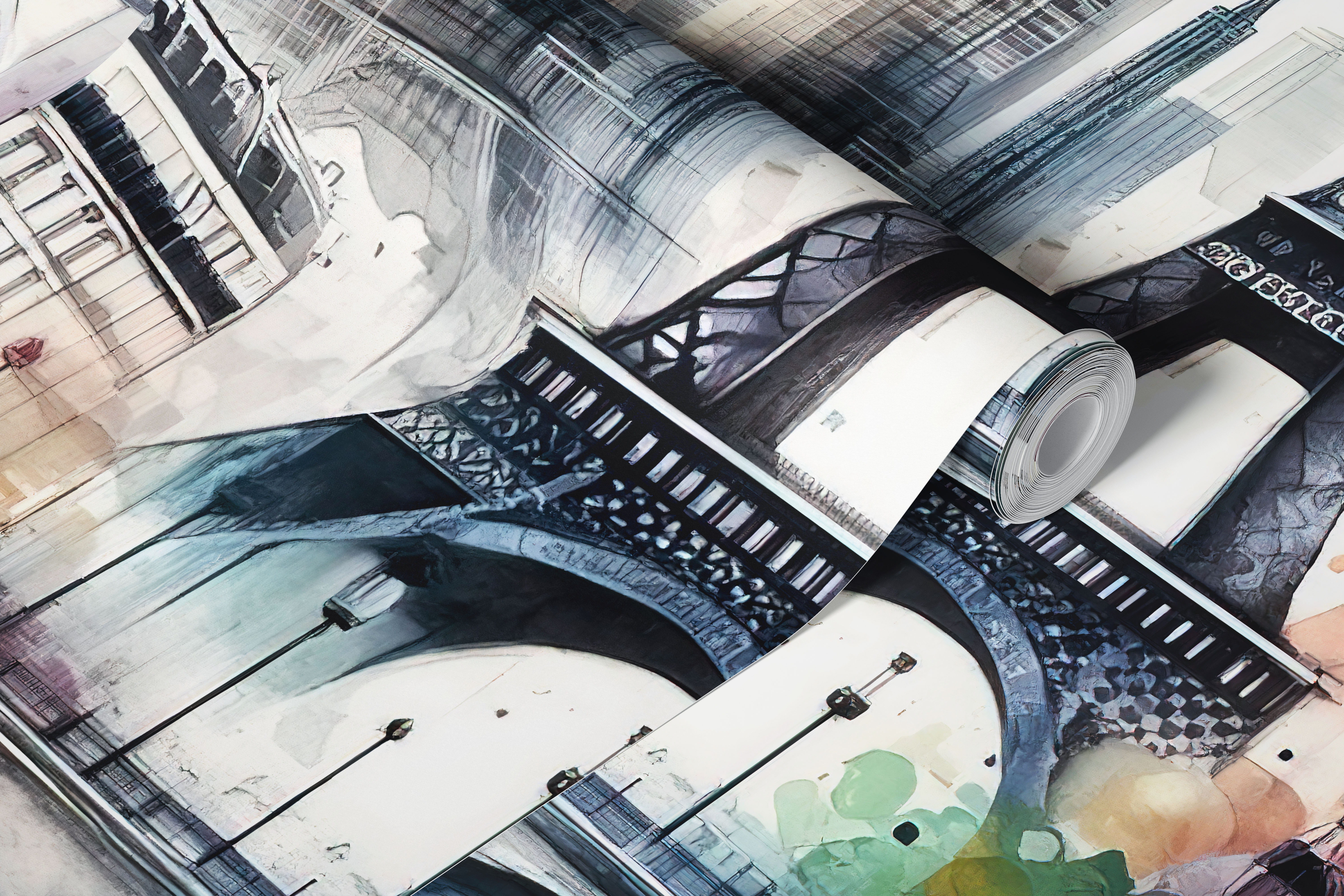 Tapeta Watercolor Paris Abstract w pokoju