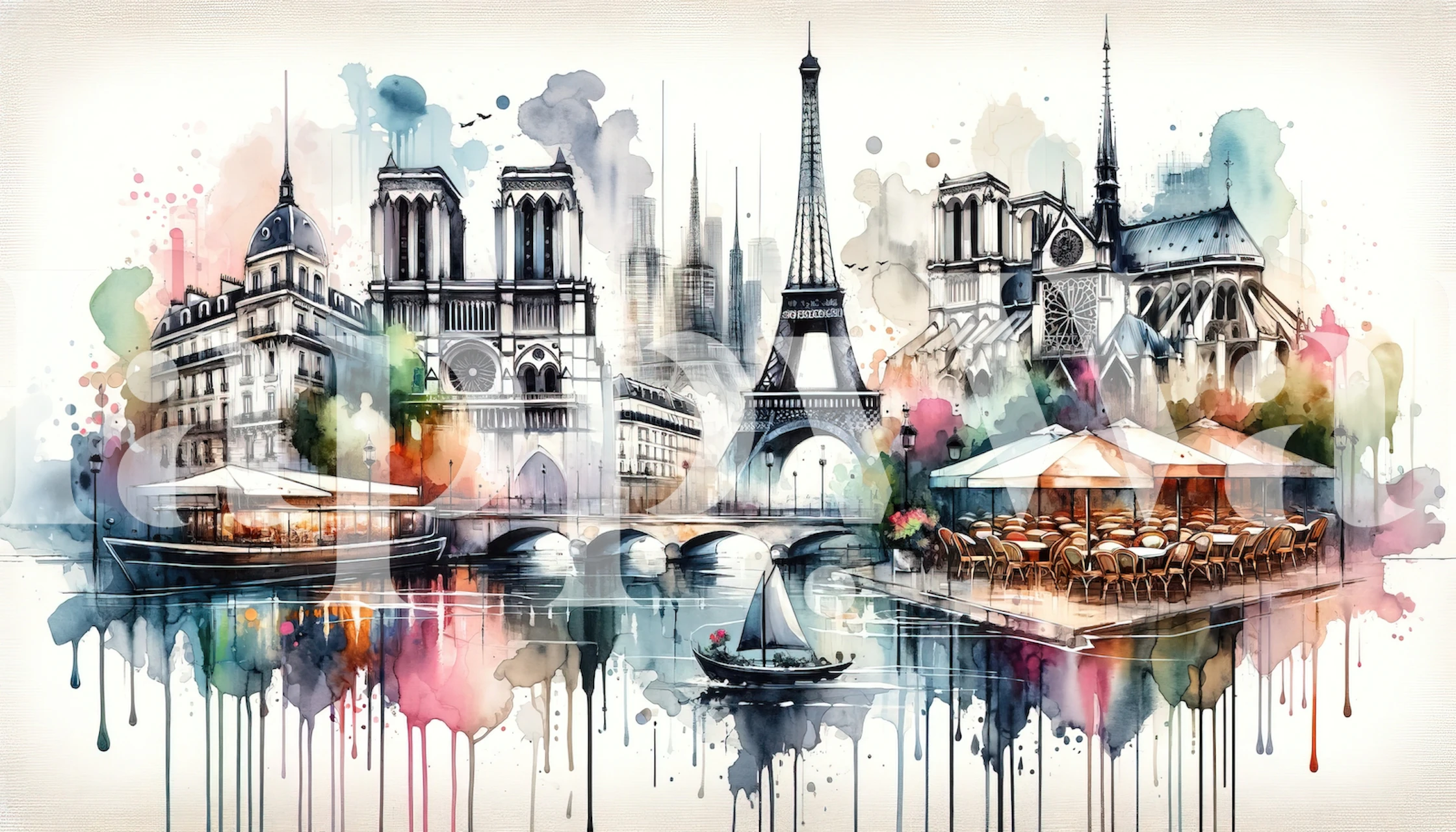 Watercolor Paris Abstract tapet i et rum