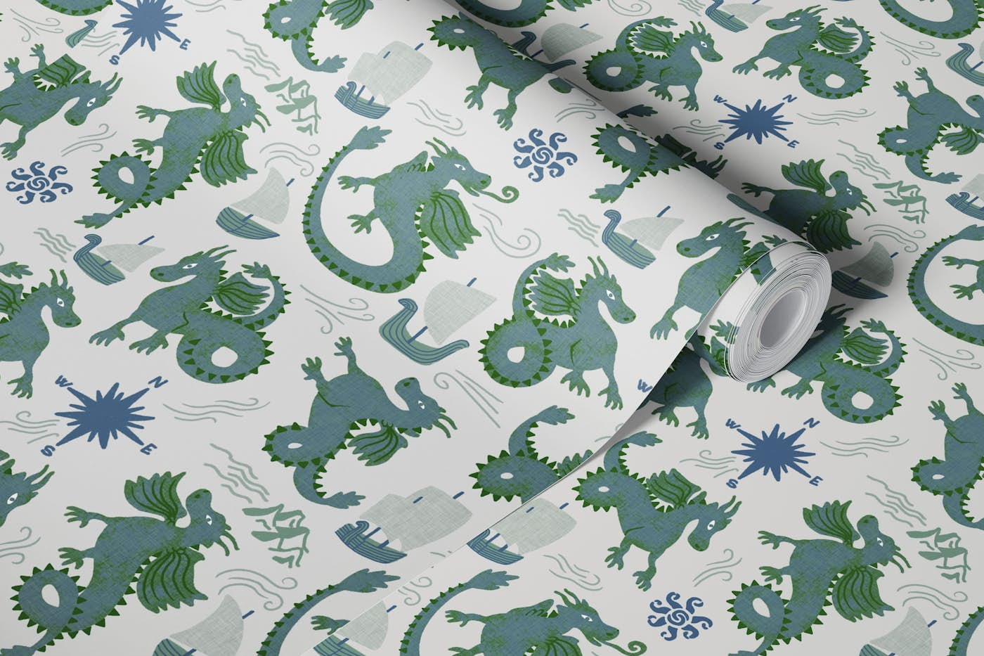 Whimsical dragons neutral wallpaper roll