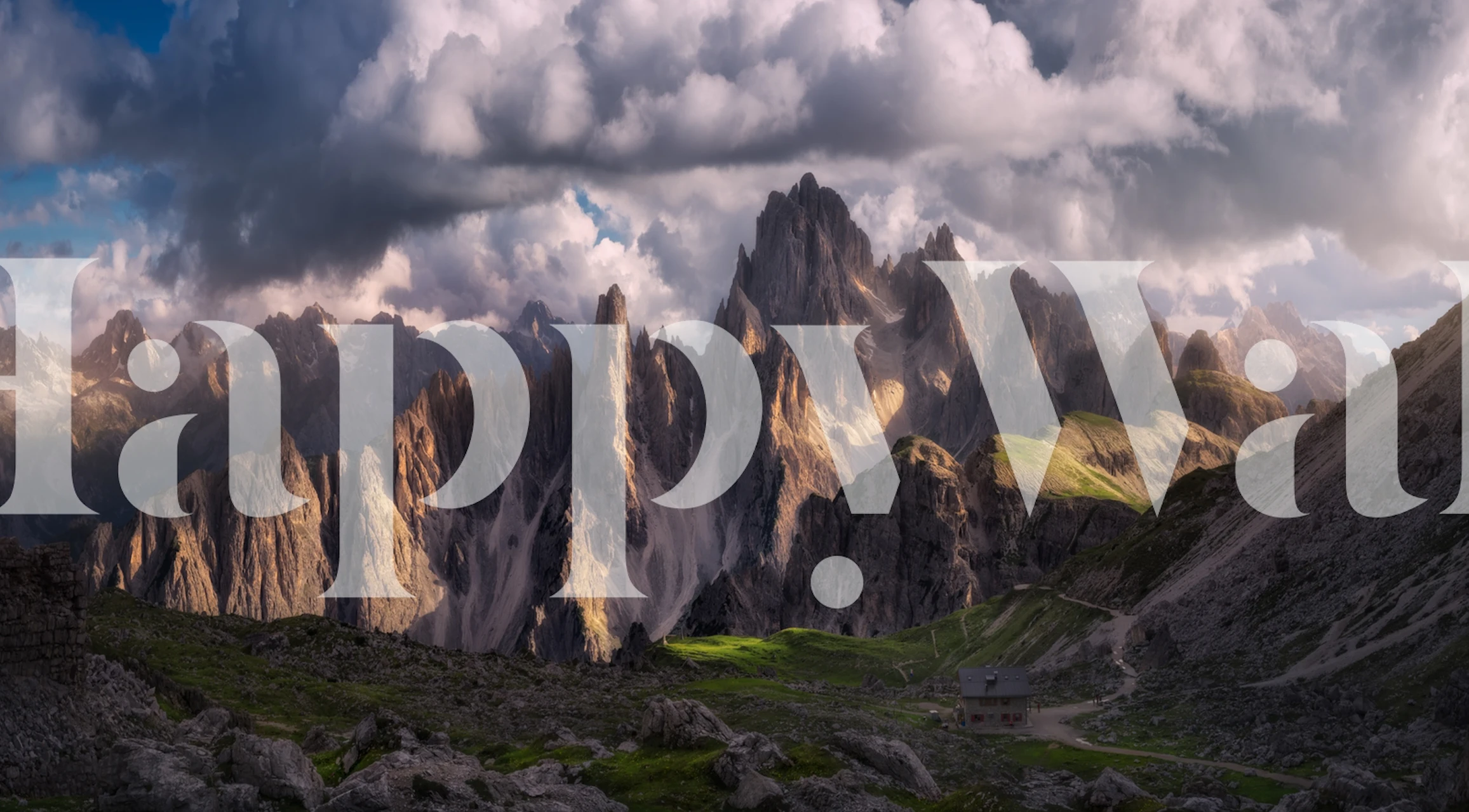 Dramatic mountain landscape wall mural with dynamic clouds