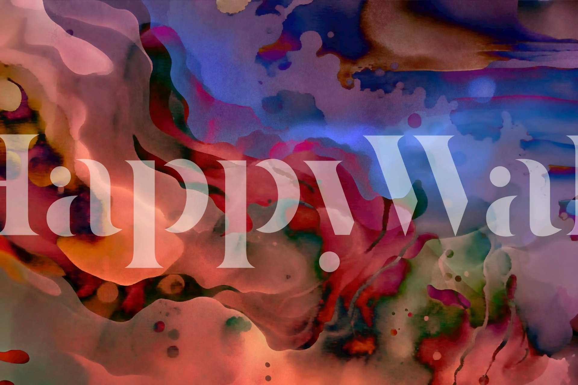 Abstraktní nástěnná malba s víry modré, fialové a nádechem teplých barev, představující oceán v noci.