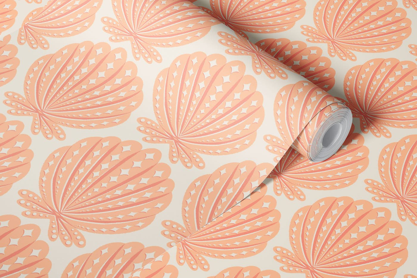 Scallop Shells in Peach Fuzz Pastel Orange P wallpaper roll