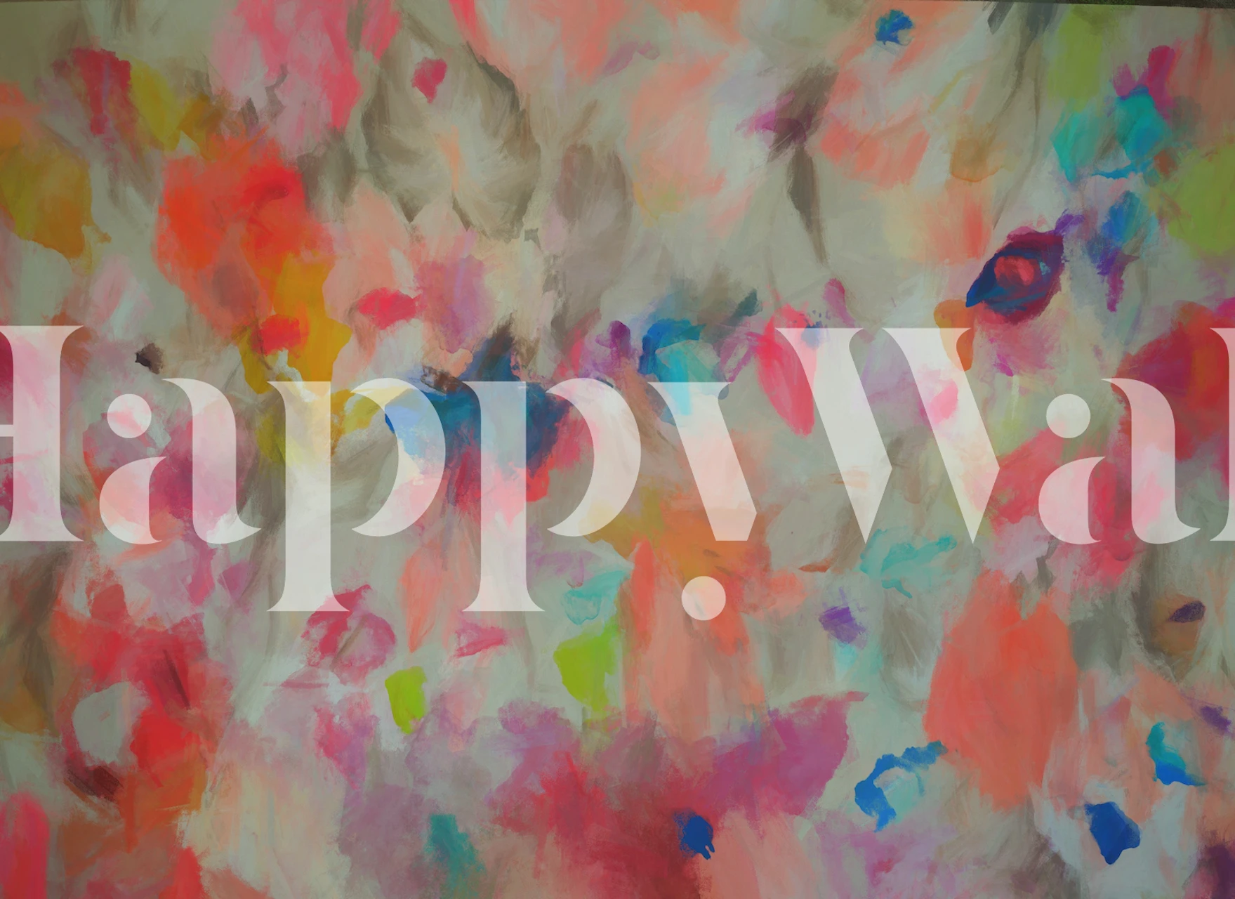 Colorful abstract floral shapes in pink, orange, and blue wallpaper