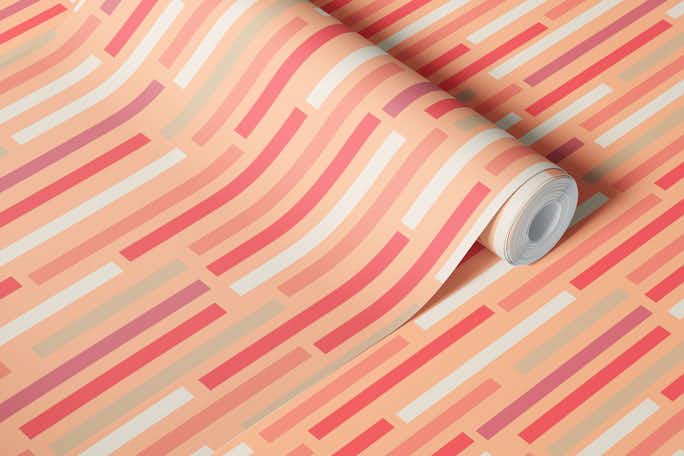 SHOWERS Retro Geometric Stripes - Peach Fuzzwallpaper roll