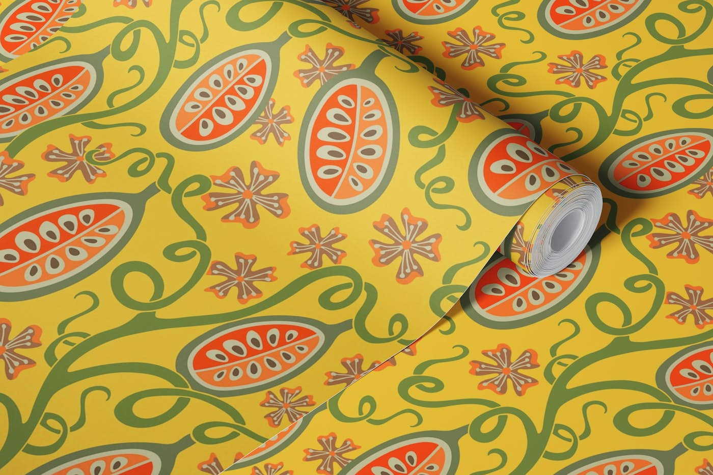 AMBROSIA Fantasy Mod Floral Fruit Yellow wallpaper roll