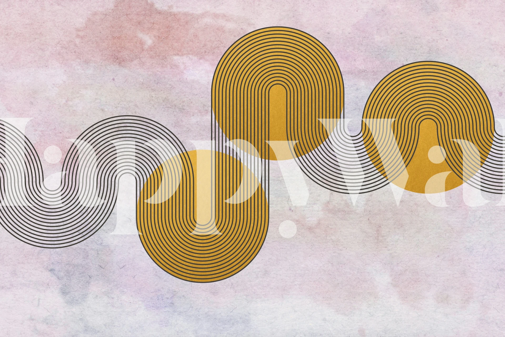 Abstract Japans golf- en cirkelpatroon muurschildering in goud- en zilvertinten