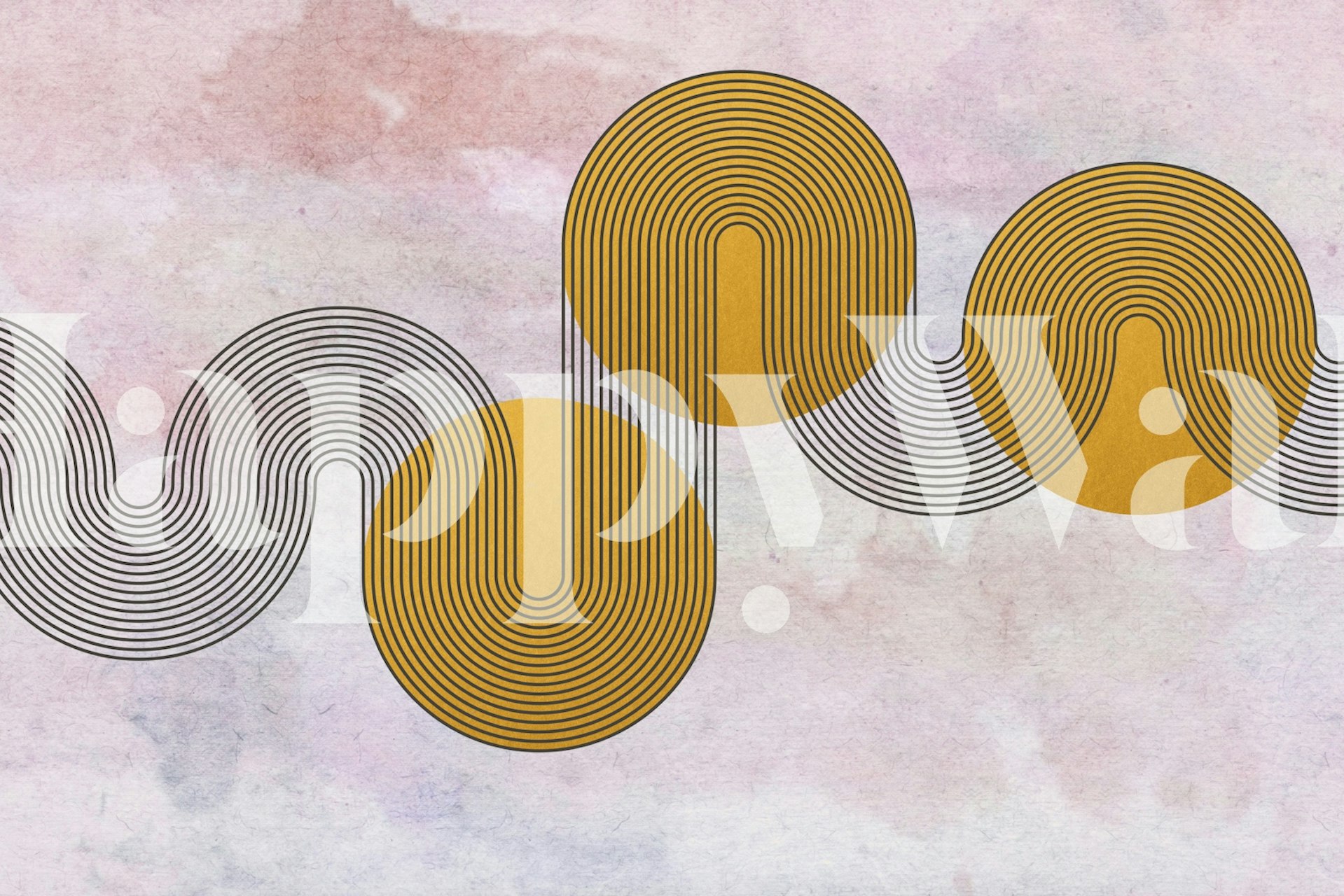 Abstrakt japansk våg- och cirkelmönster tapet i guld- och silvertoner