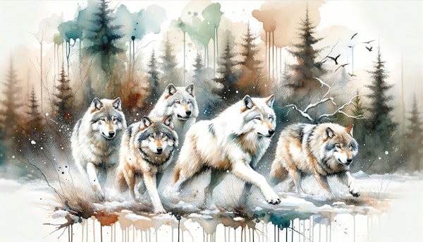 Watercolor Pack of Wolves