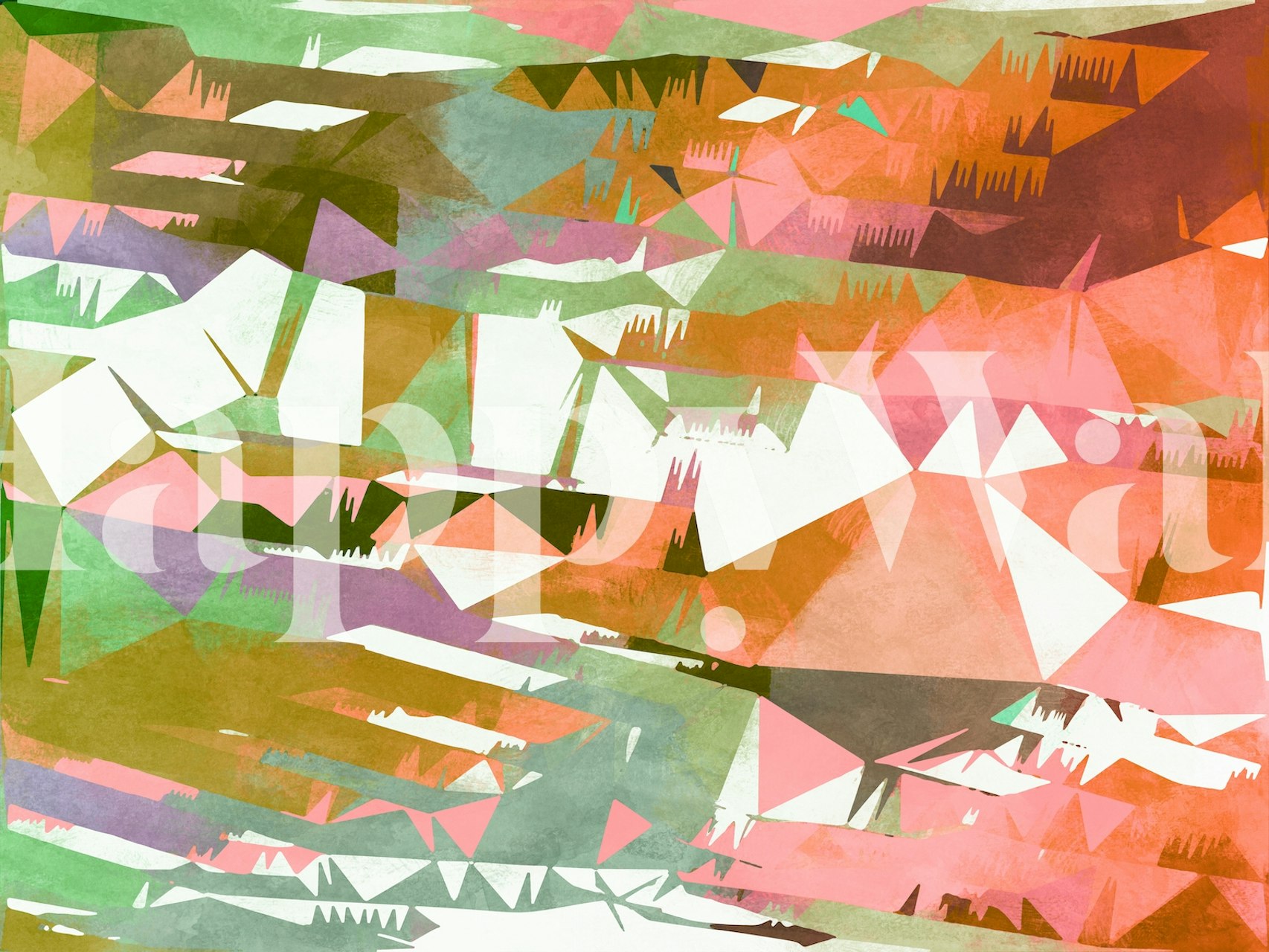 Abstract geometric shapes in orange, pink, and green wallpaper