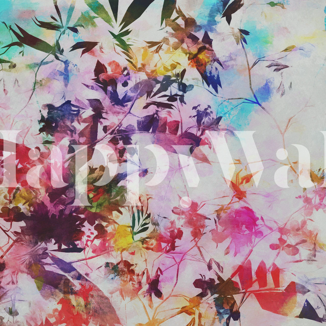 Colorful floral pattern with pink, green, and blue hues wallpaper