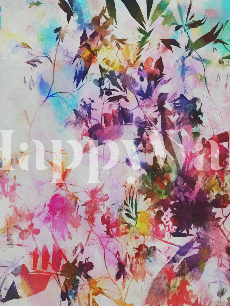 Colorful abstract floral wallpaper in pink, green, and purple with soft brush strokes