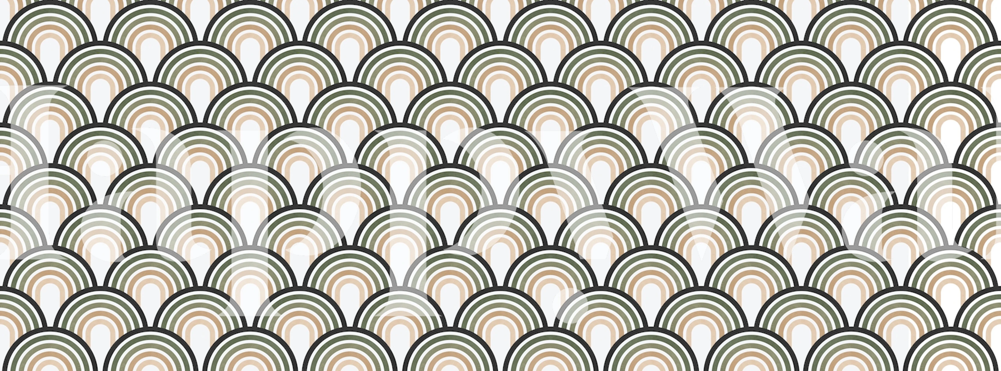 Boho scalloped pattern in earthy colors: green, beige, black wallpaper