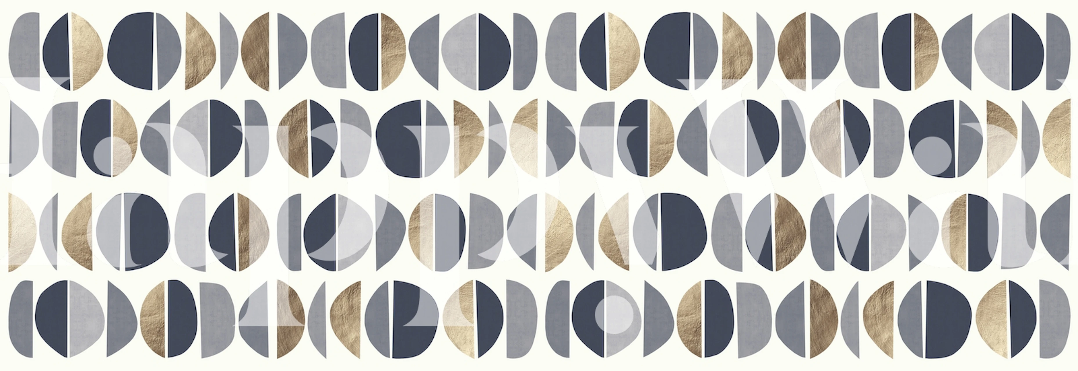 Modern semicircle pattern wall mural with blue and natural tones