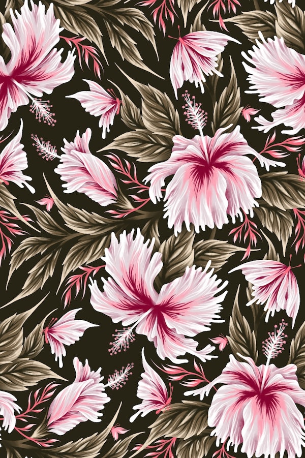 Hibiscus & Butterflies - Pink / Khaki