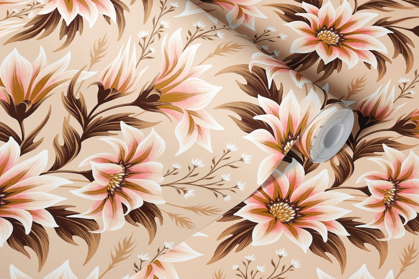 Gazania Floral - Cream wallpaper roll