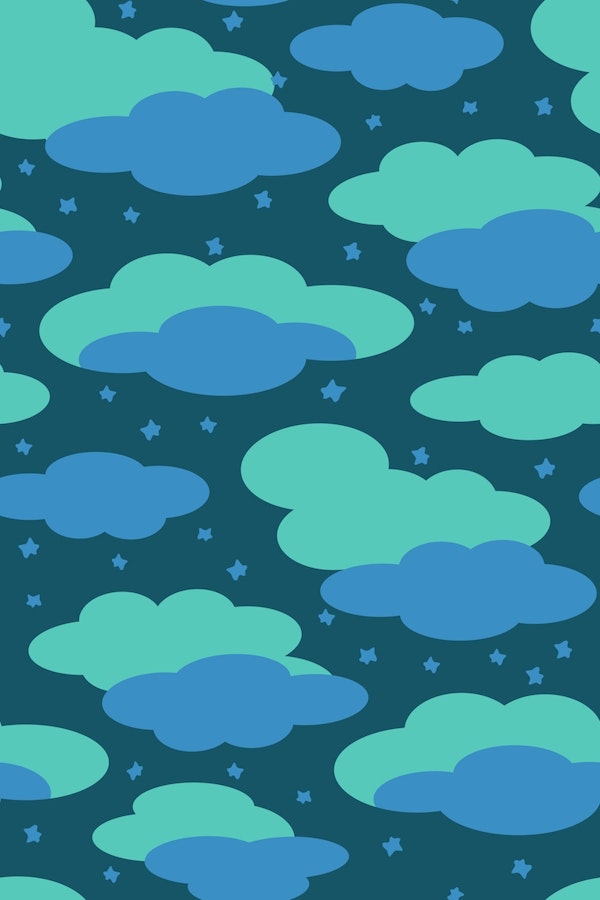 NIGHT DREAMS Fluffy Blue Sky Clouds Stars