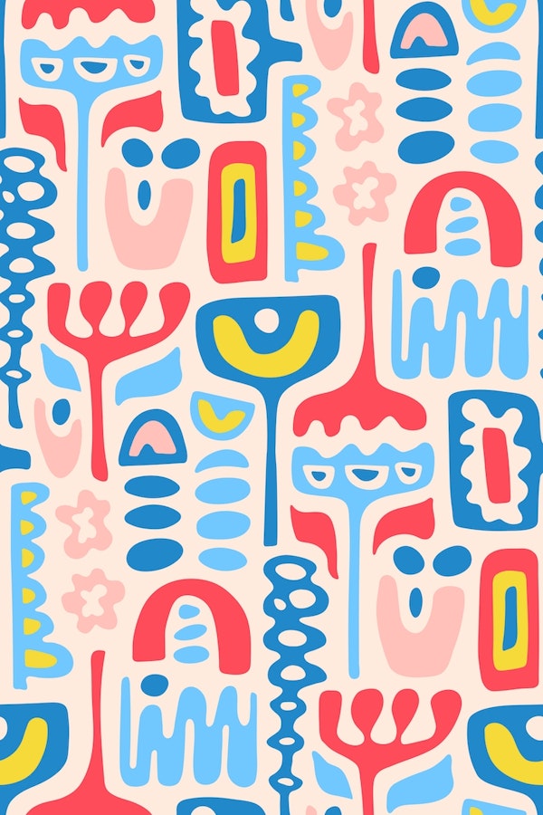 DREAMSCAPE Retro Abstract Floral Red Blue