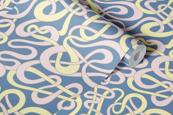 TANGLED STRIPES Abstract - Pink Yellow Bluewallpaper roll