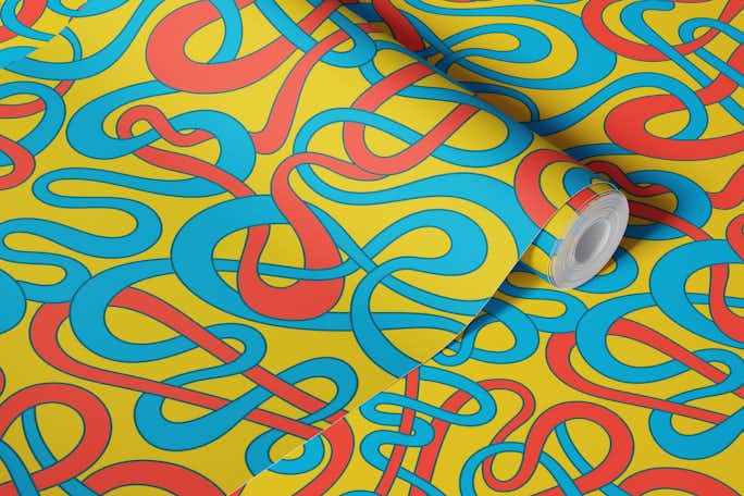 TANGLED STRIPES Abstract Mod Red Blue Yellowwallpaper roll
