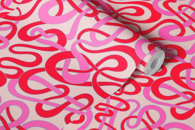 TANGLED STRIPES Abstract Hot Fuchsia Pink Redwallpaper roll