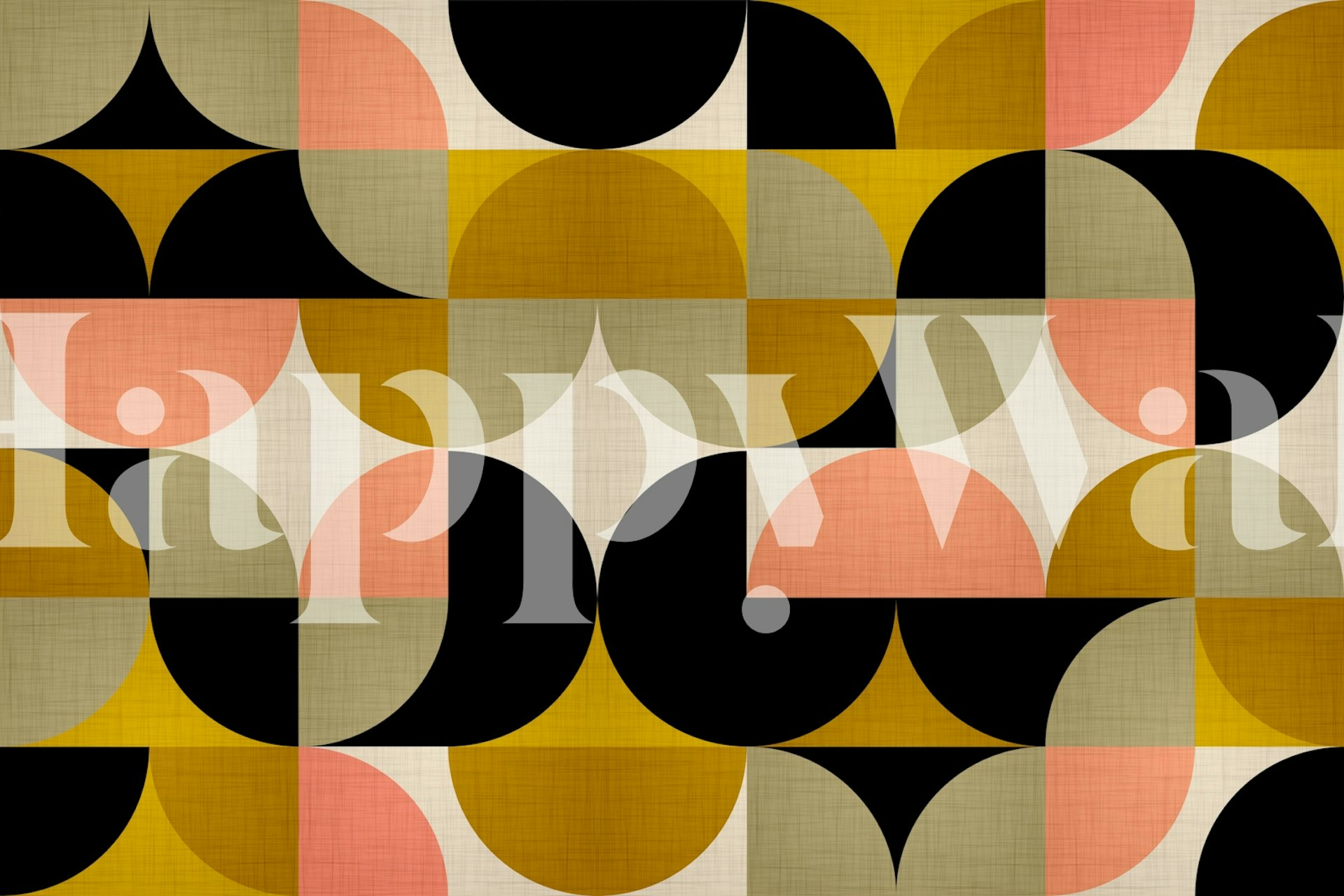 Geometric shapes in black, yellow, pink, and cream wallpaper