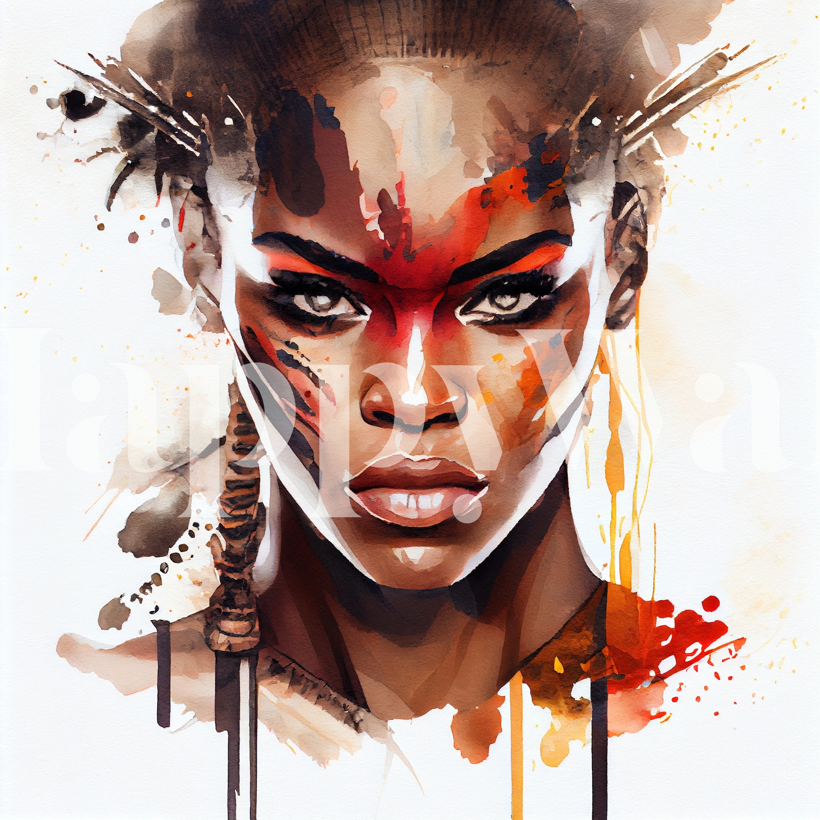 Watercolor African Warrior Woman #3 wallpaper - Free shipping | Happywall