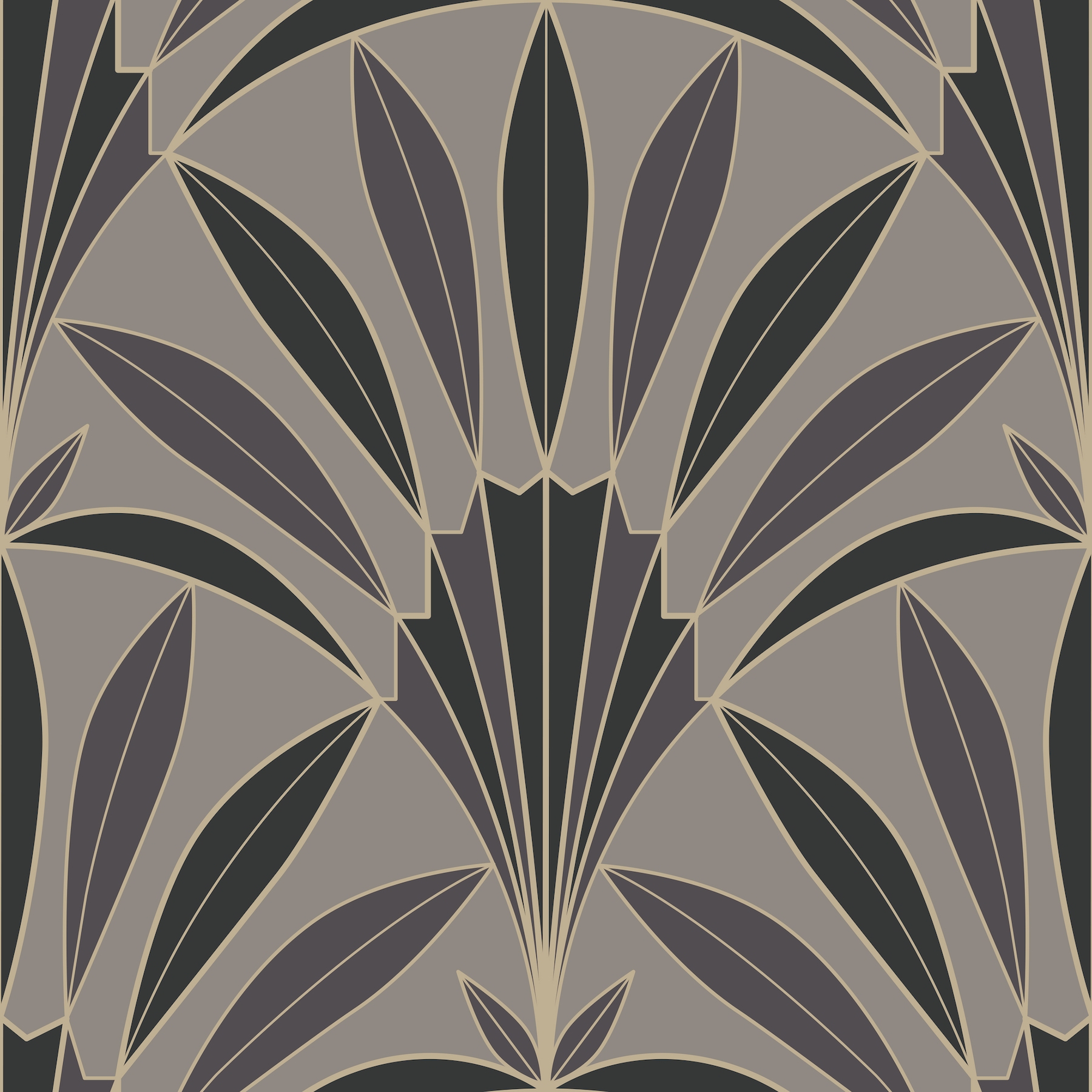 Art Deco palm leaves fan taupe anthracite wallpaper - Free shipping ...