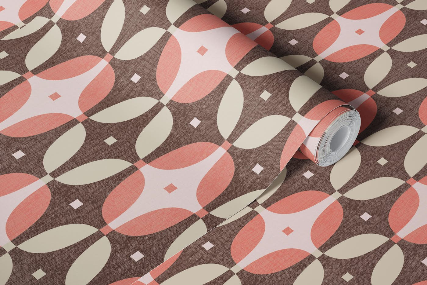 Retro oval geometric brown peach wallpaper roll