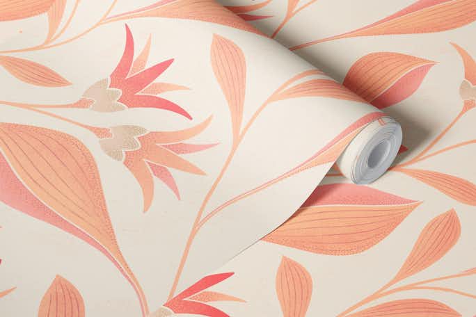 Pantone Peach Fuzz airy flowers and leaveswallpaper roll