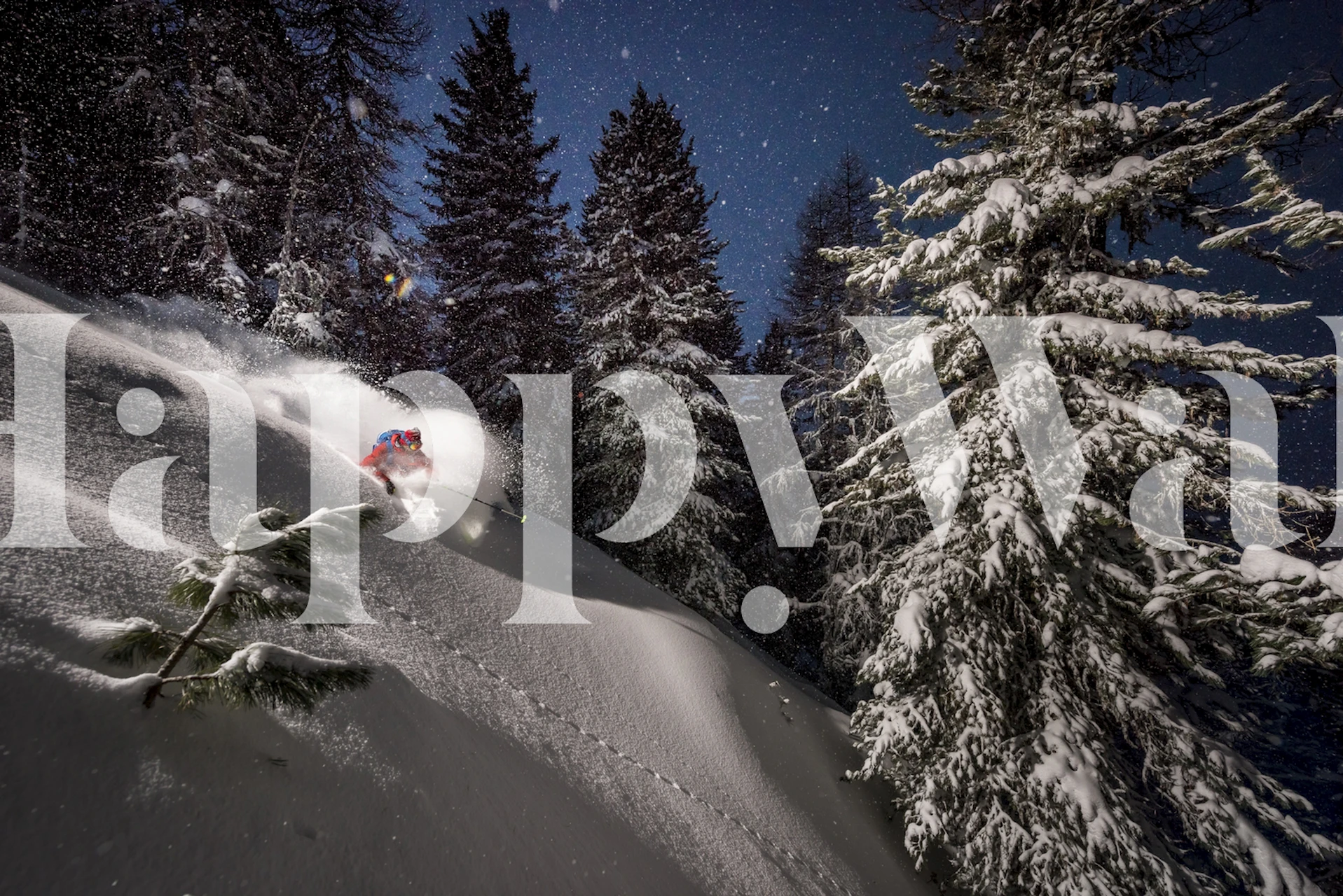 Skier in moonlit snow wall mural