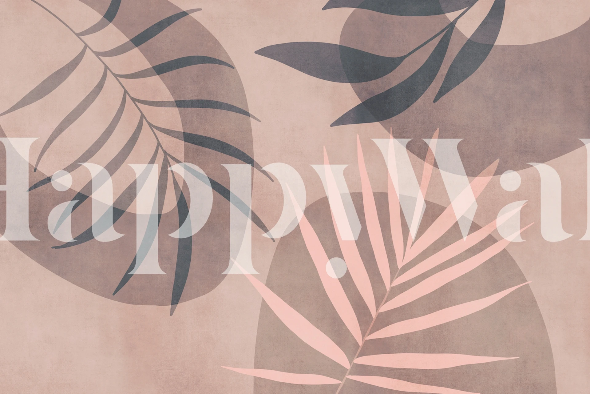 Tropical palm leaves in peach blush and dark gray tones wallpaper