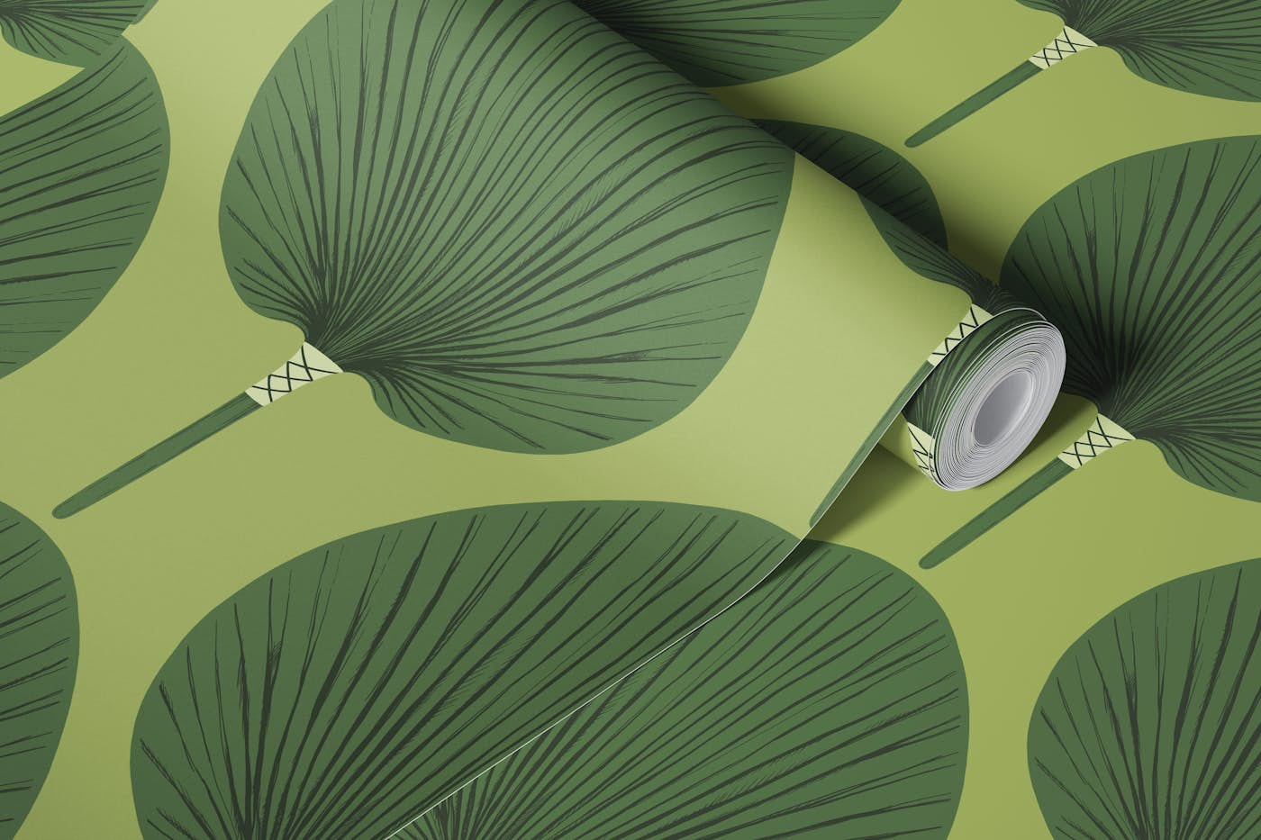 Palm leaf - Warm Green wallpaper roll