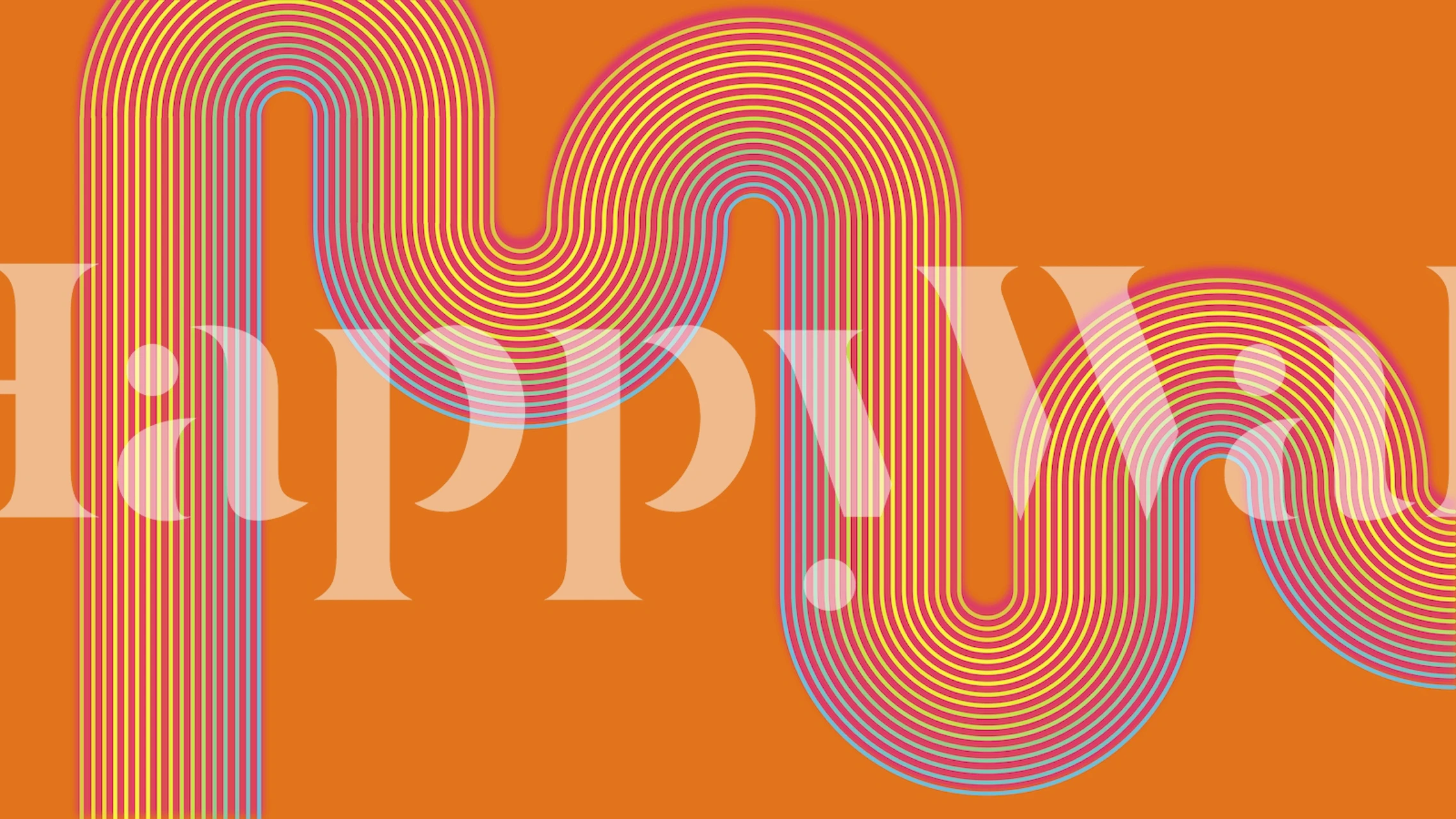 Curvy Wave abstract wall mural with flowing lines and orange backdrop