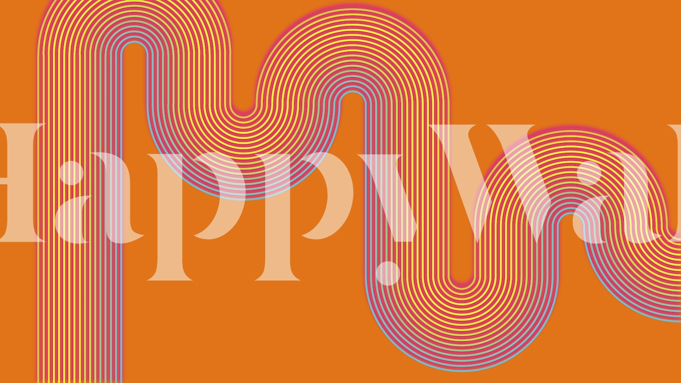 Mural de parede abstrato Curvy Wave com linhas fluidas e fundo laranja