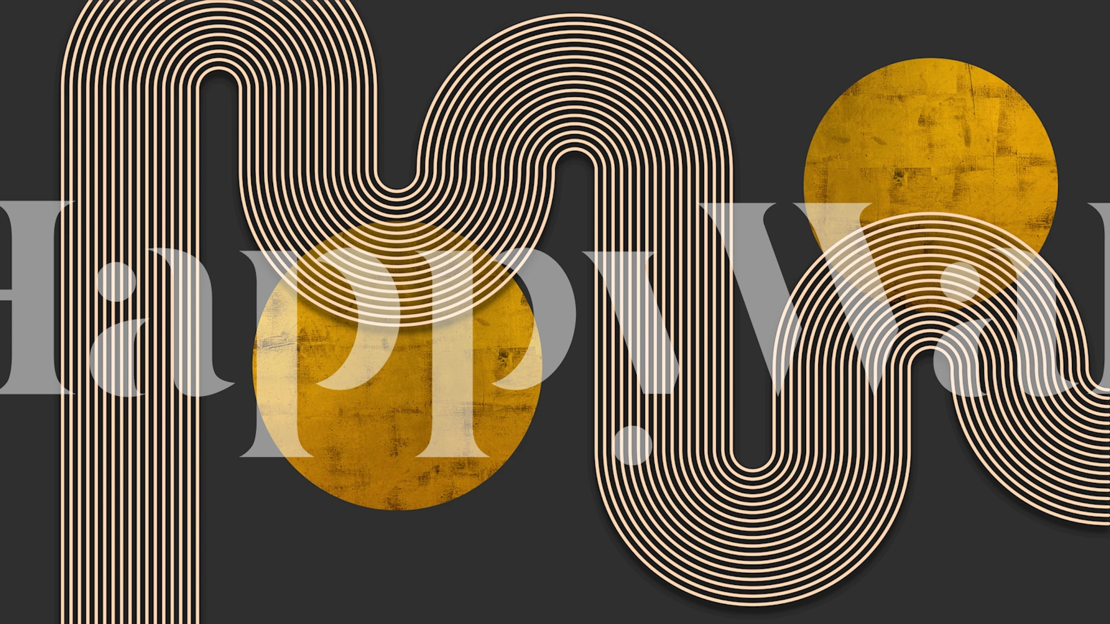 Modern arch line art wave wallpaper in a room