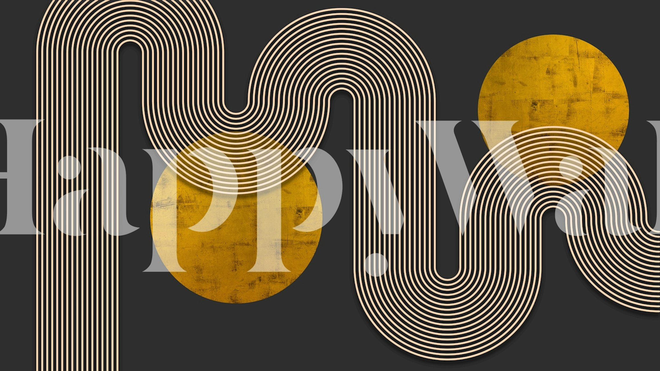 Modern arch line art wave wallpaper in a room