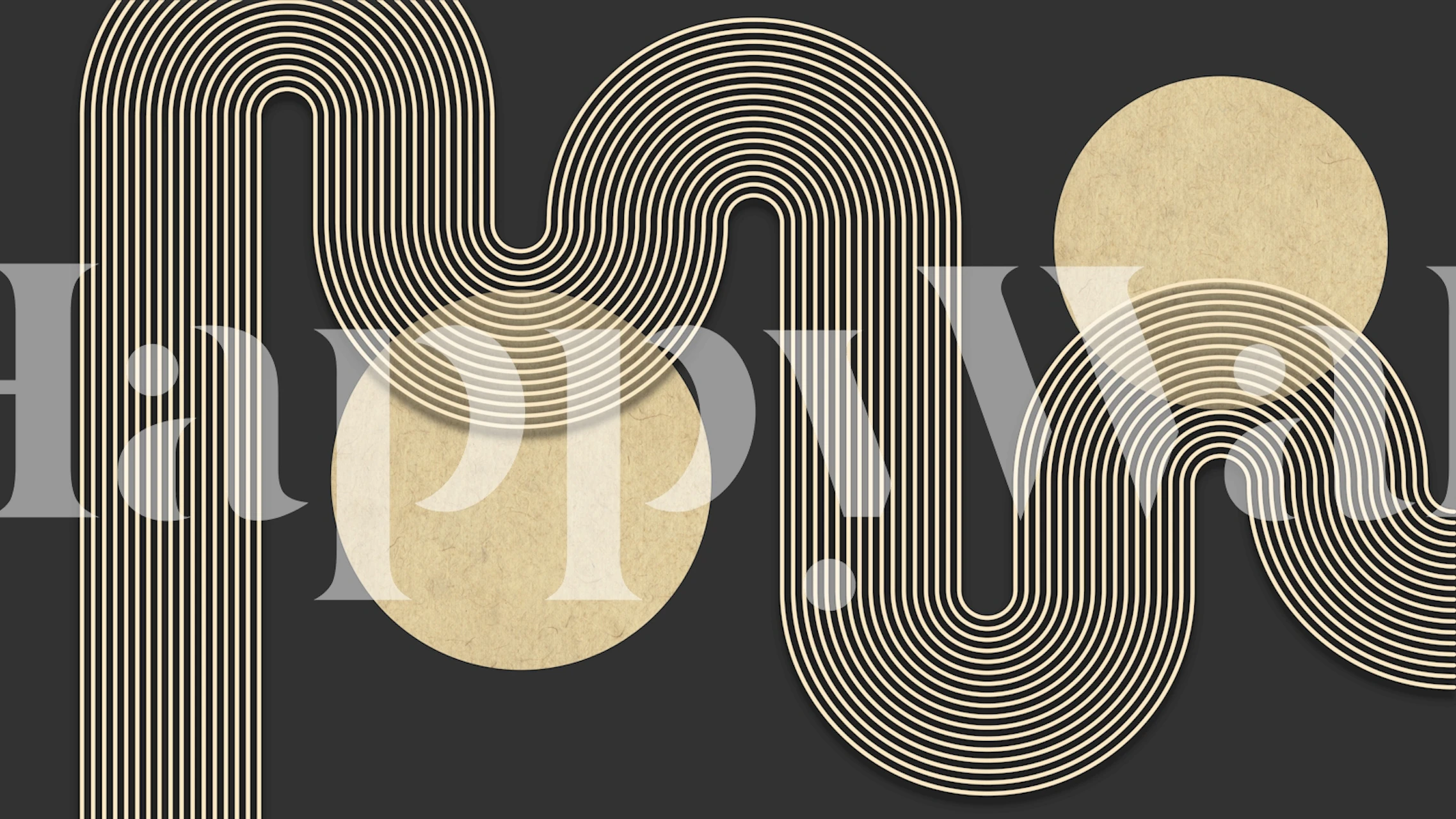 Black and beige modern geometric line art wallpaper