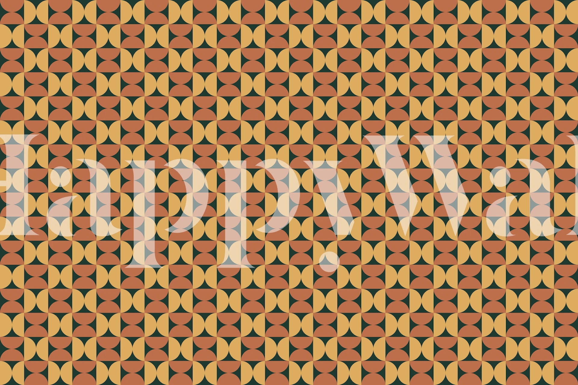 Mid-Century Tiles IV muurschildering met geometrische patronen in oker en gebrande sienna