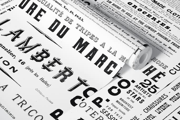 Old Print And News Typography Black Whitewallpaper roll