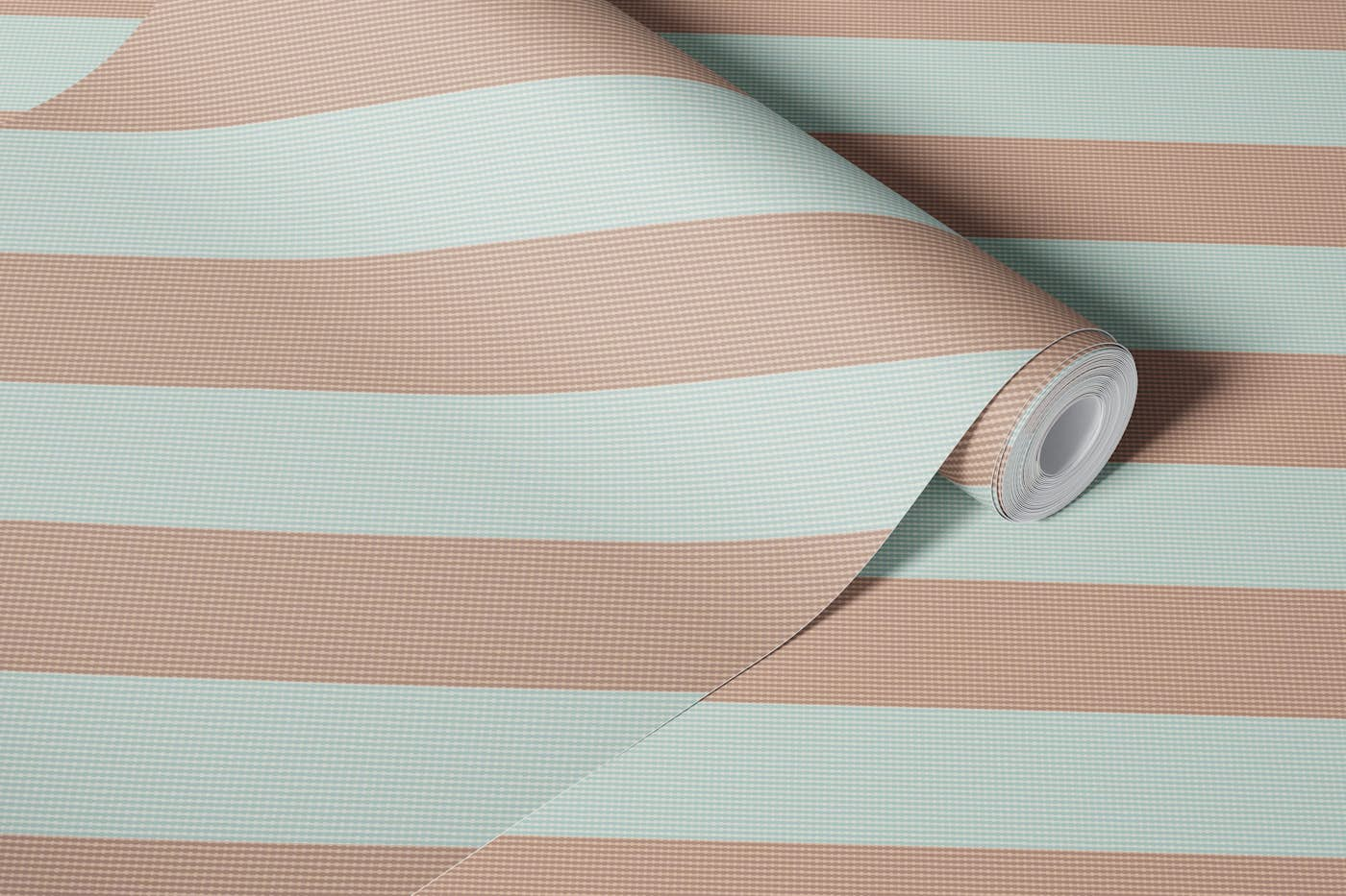 Textured diagonal stripe café latte mint wallpaper roll